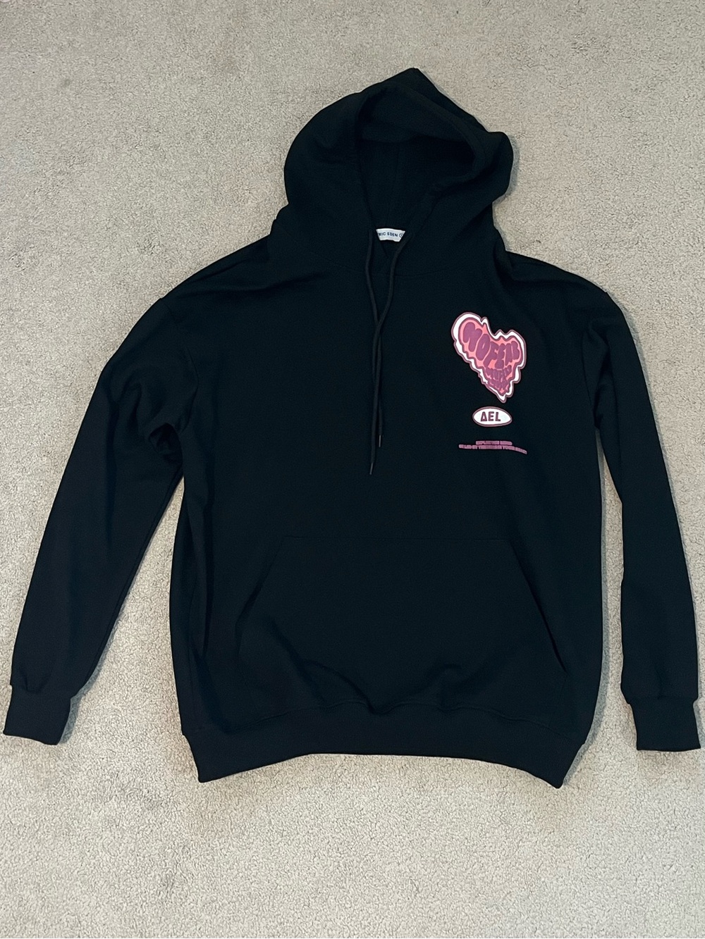 Aelfric Eden Black Hoodie with Pink Heart Accent